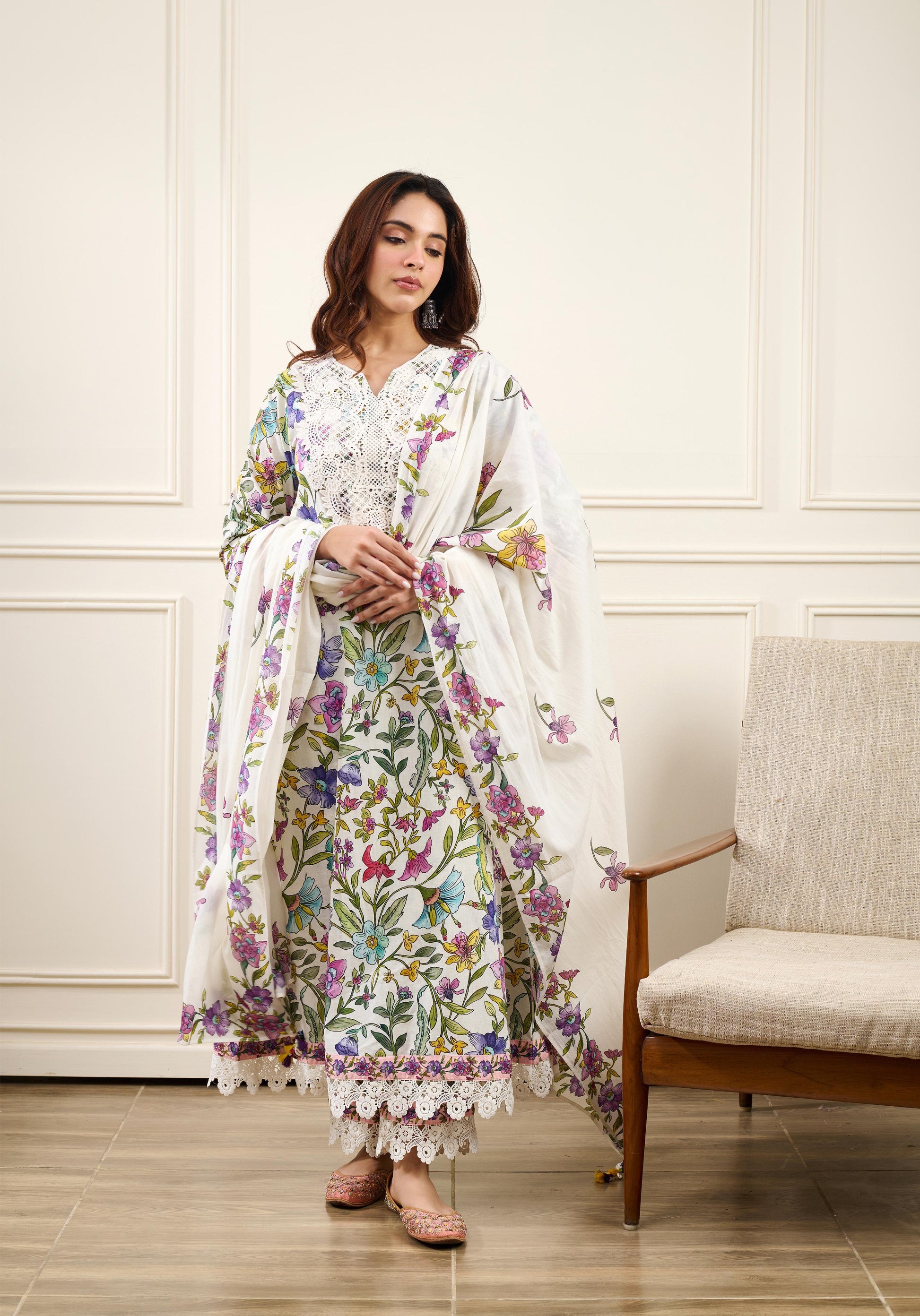 Gul-Bahaar A-Line KURTA WITH PALAZZO AND DUPATTA- SET OF 3