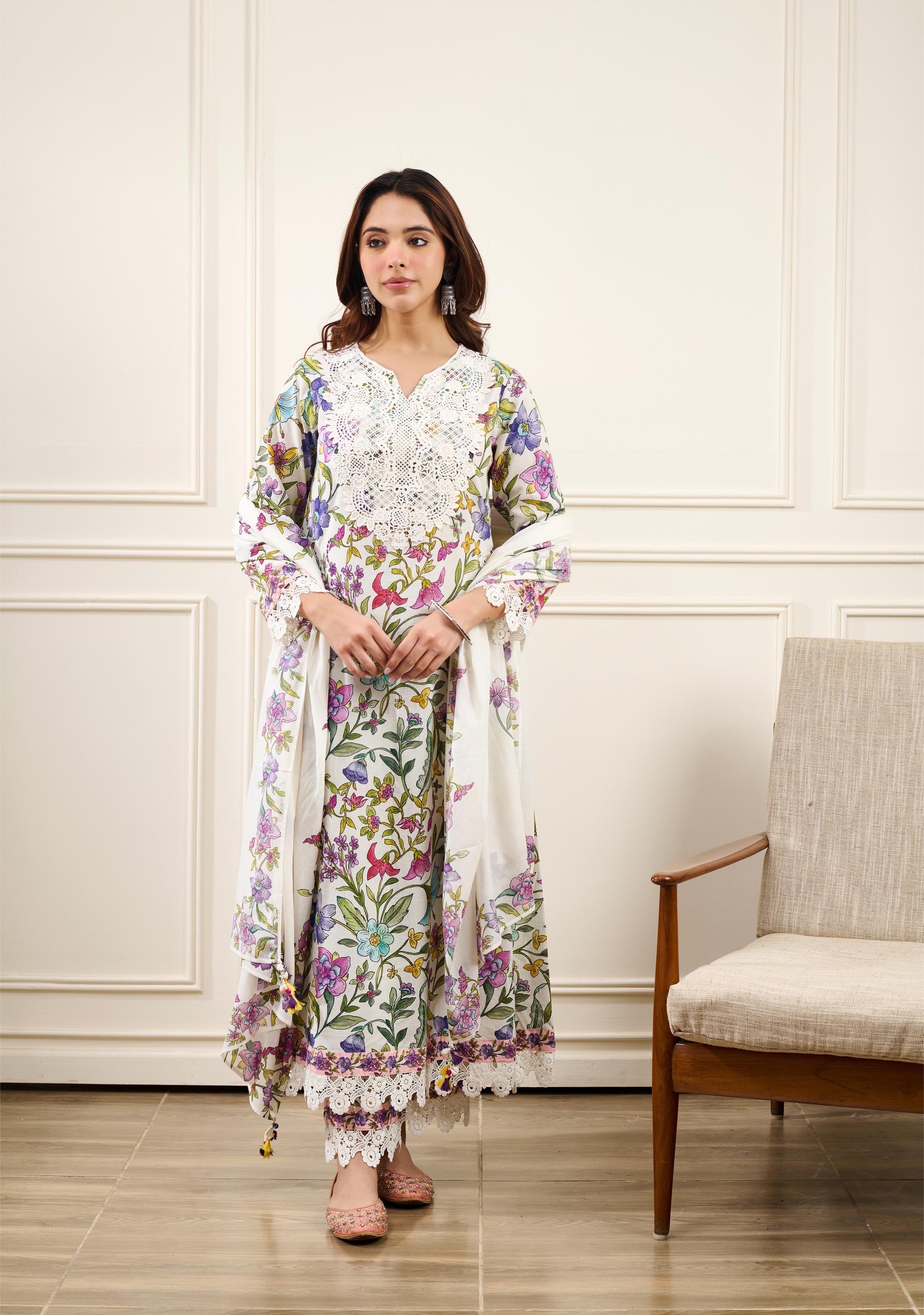 Gul-Bahaar A-Line KURTA WITH PALAZZO AND DUPATTA- SET OF 3