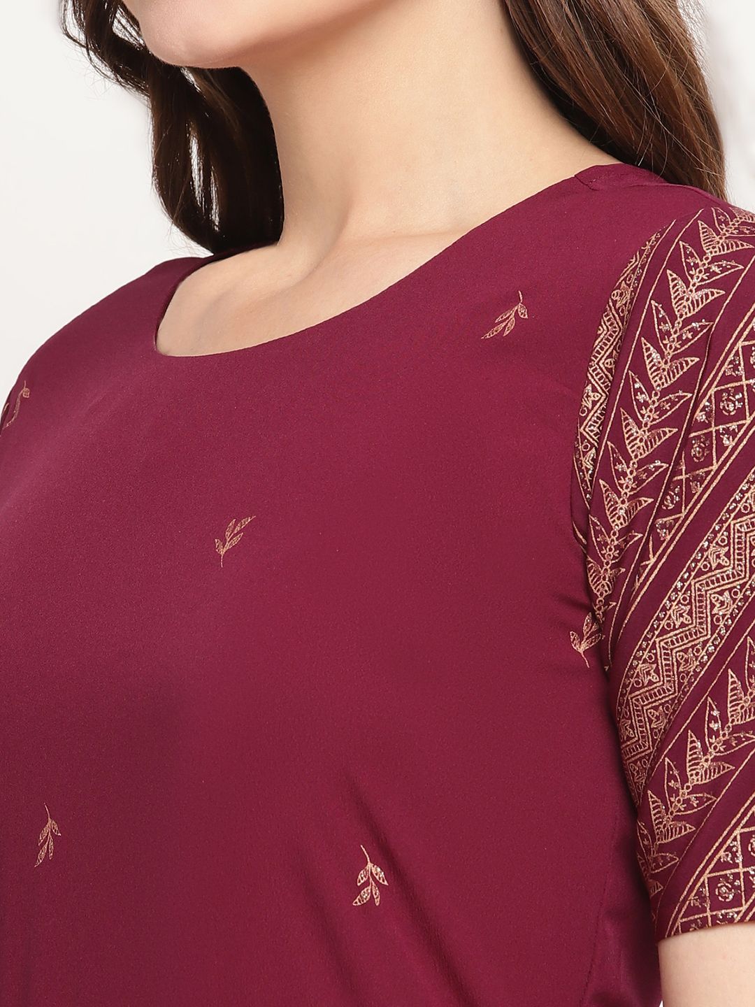 Wine Crepe Glitter Print Dress