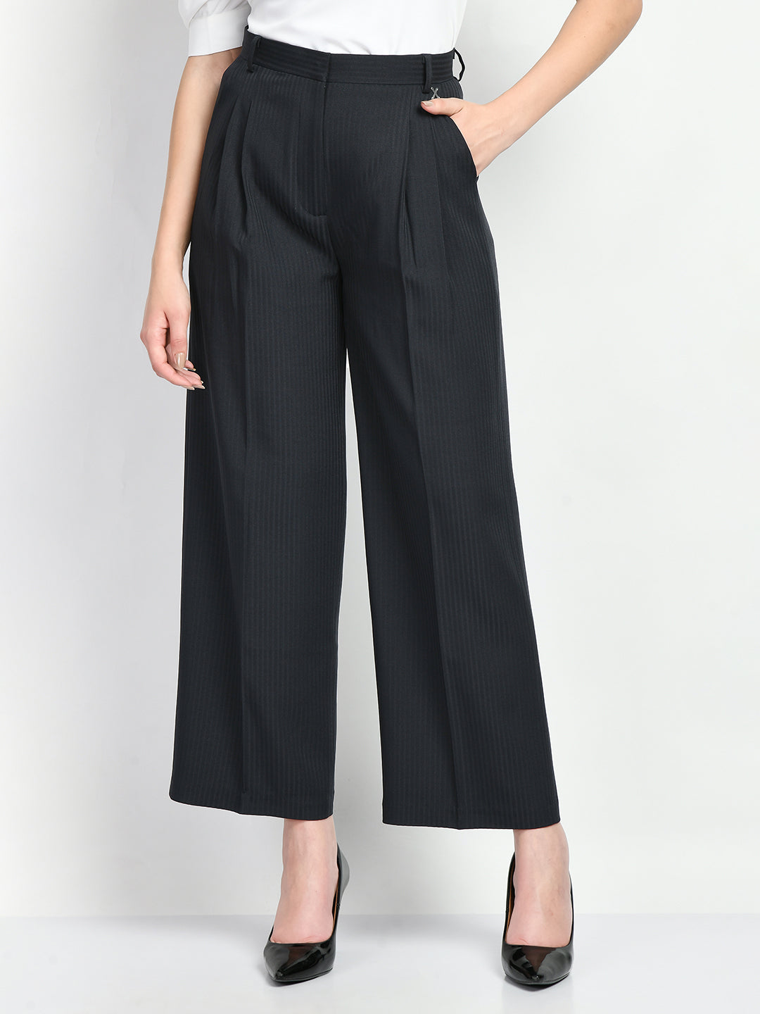 Exude Prowess Striped Wide Leg Trousers