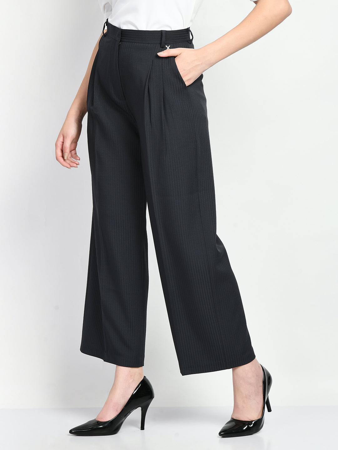 Exude Prowess Striped Wide Leg Trousers