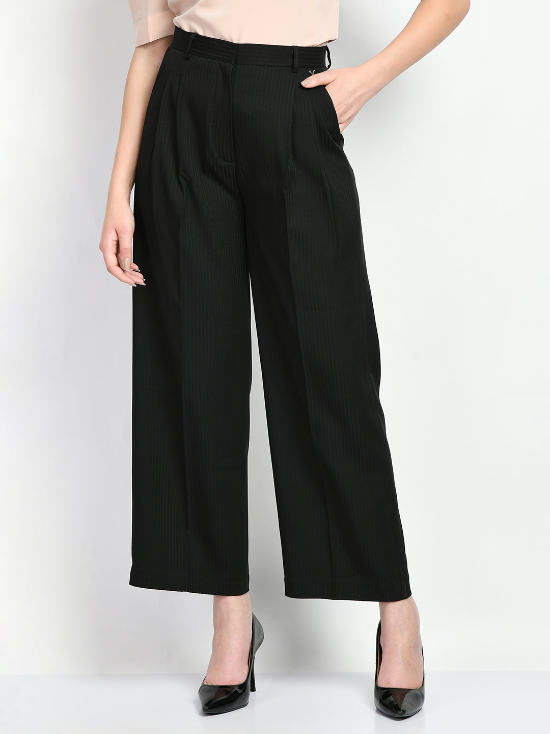 Exude Prowess Striped Wide Leg Trousers