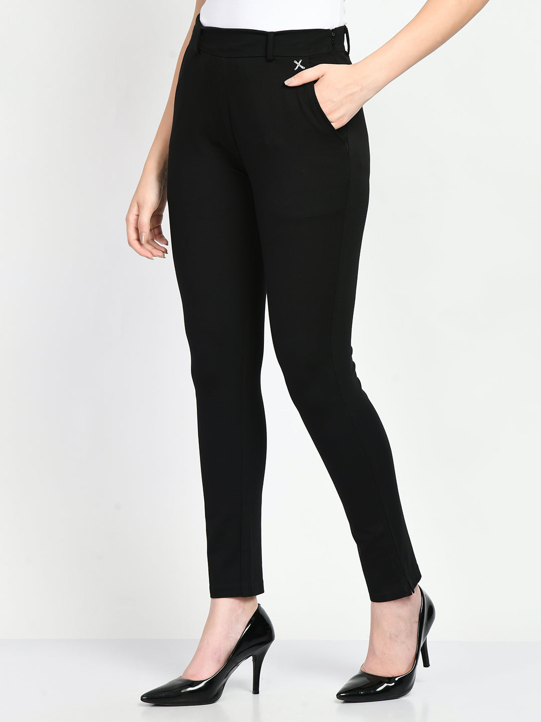 Exude Respect Solid 4 Way Stretch Slim Trousers