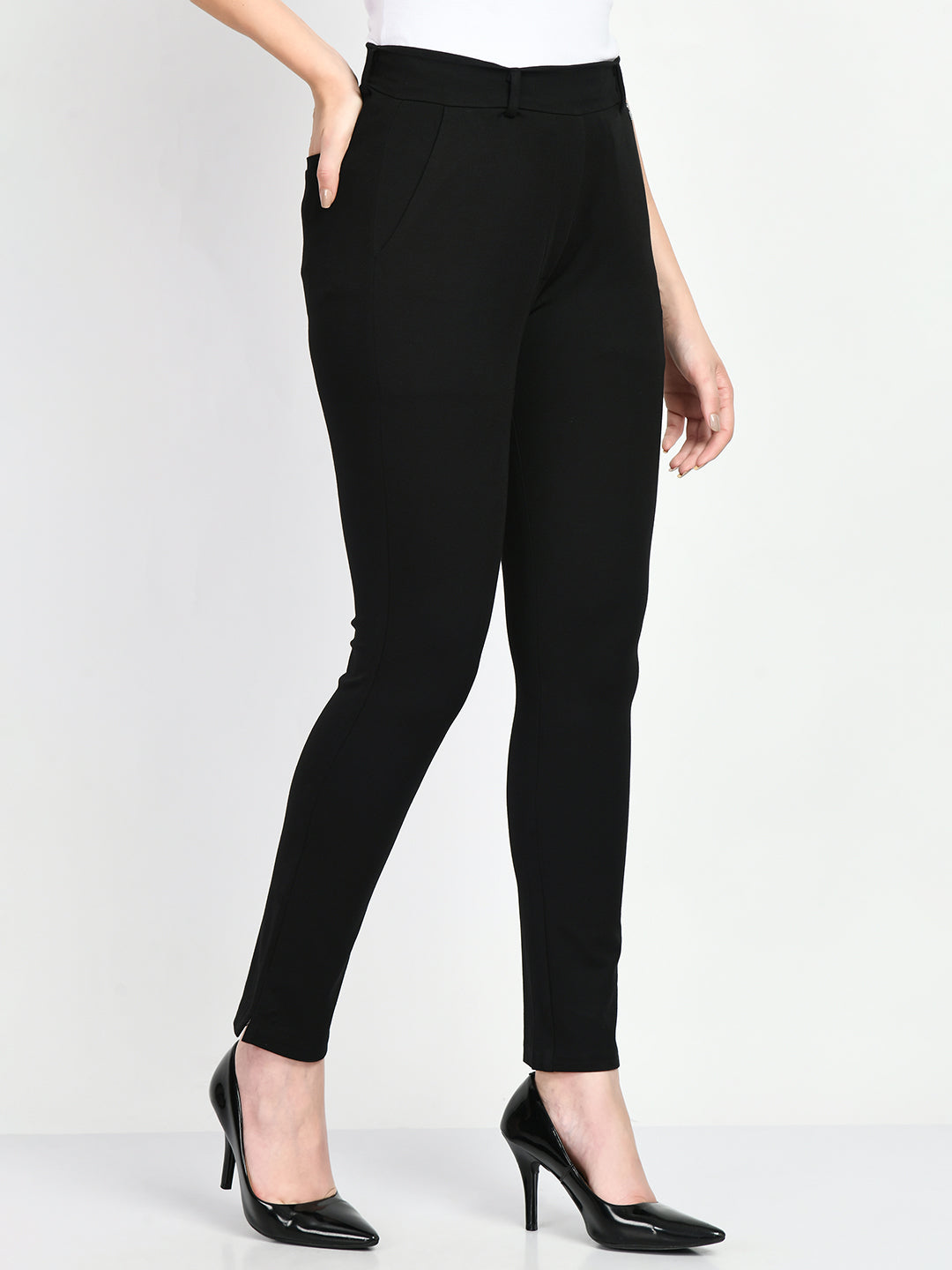 Exude Respect Solid 4 Way Stretch Slim Trousers