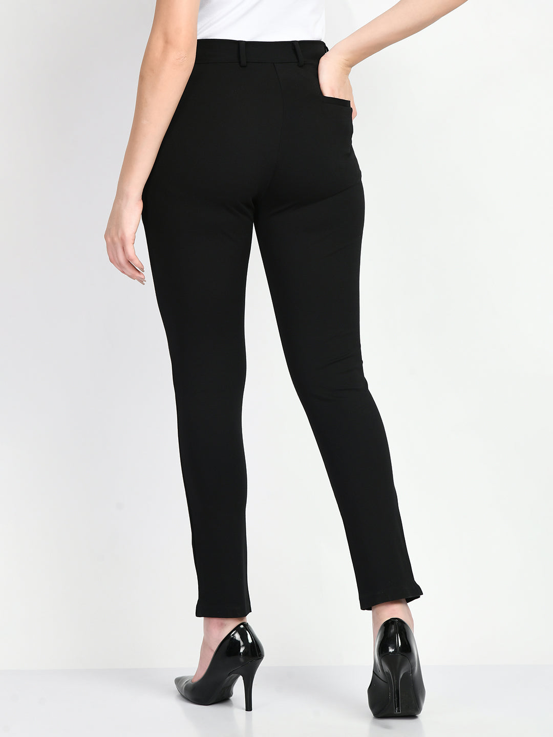 Exude Respect Solid 4 Way Stretch Slim Trousers