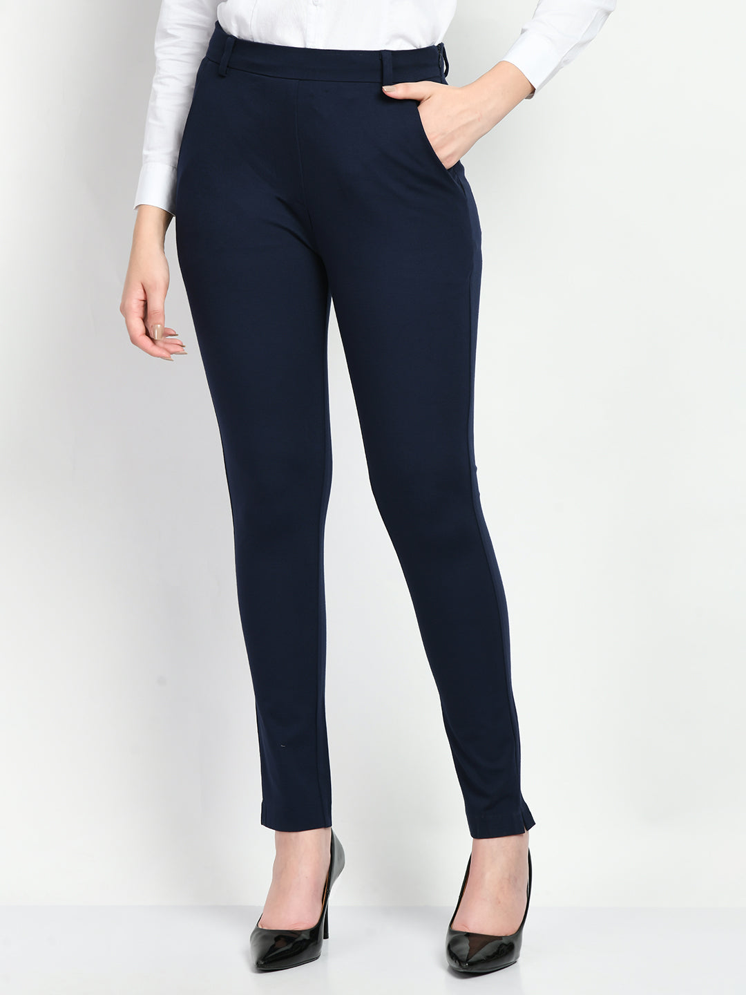 Exude Respect Solid 4 Way Stretch Slim Trousers