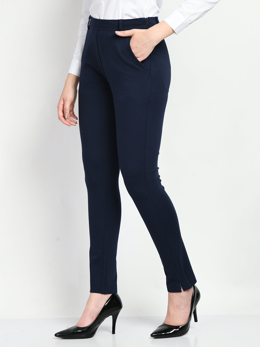 Exude Respect Solid 4 Way Stretch Slim Trousers