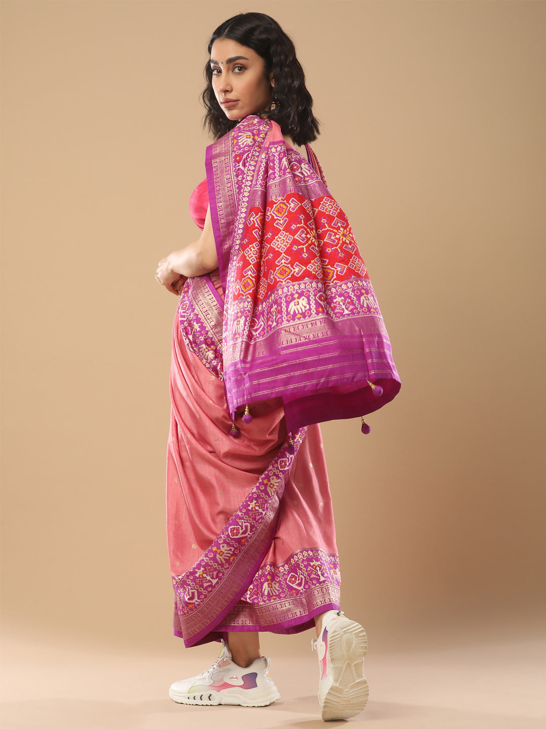 Silk Blend Mauve Woven Design Designer Saree With Blouse