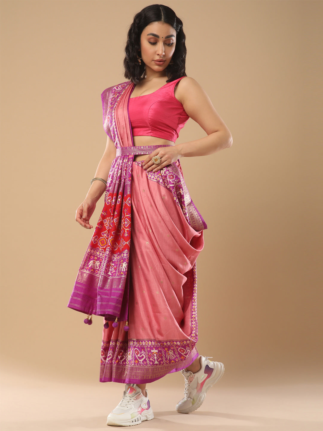 Silk Blend Mauve Woven Design Designer Saree With Blouse