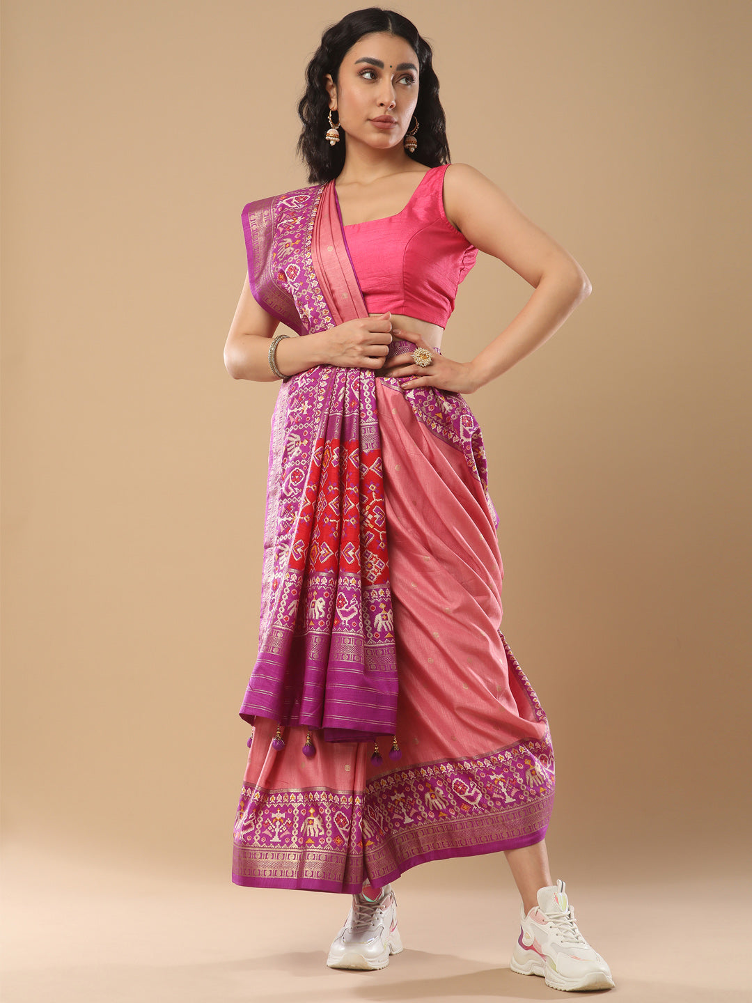 Silk Blend Mauve Woven Design Designer Saree With Blouse