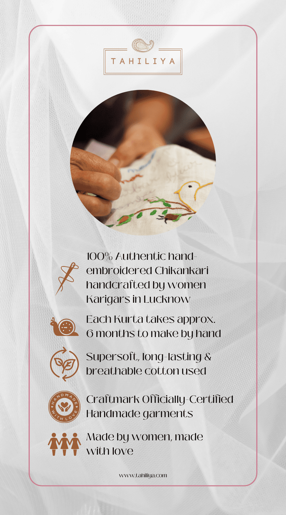 White Chikankari Mul Cotton Hand Embroidered Kurta with Slip - Set of 2