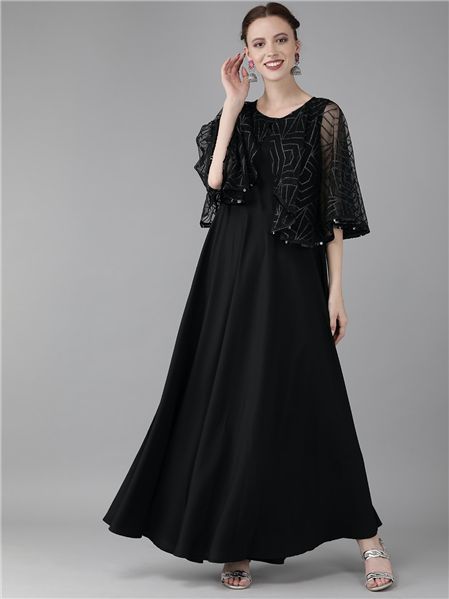 Black Crepe & Net Maxi Dress