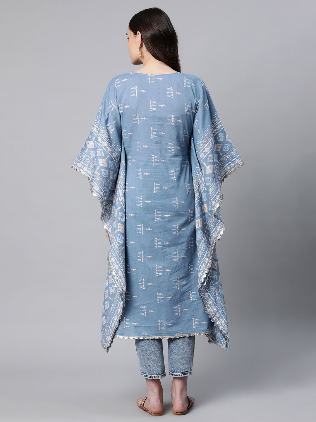 Blue Pure Cotton Printed Kaftan Kurta