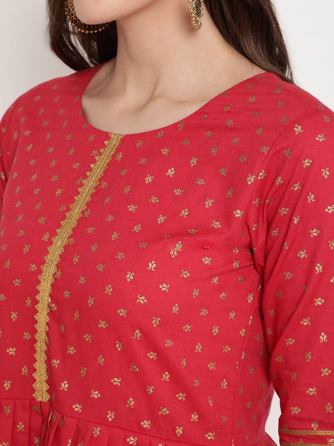 Women's Red Pure Cotton Gold Print Sharara Set