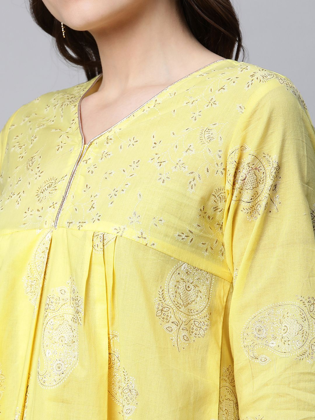 Yellow Cotton Printed Tunic