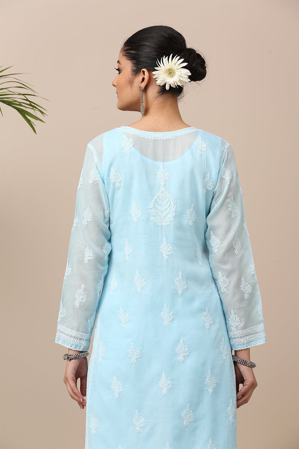 Blue Chikankari Mul Cotton Designer Kurta with Slip