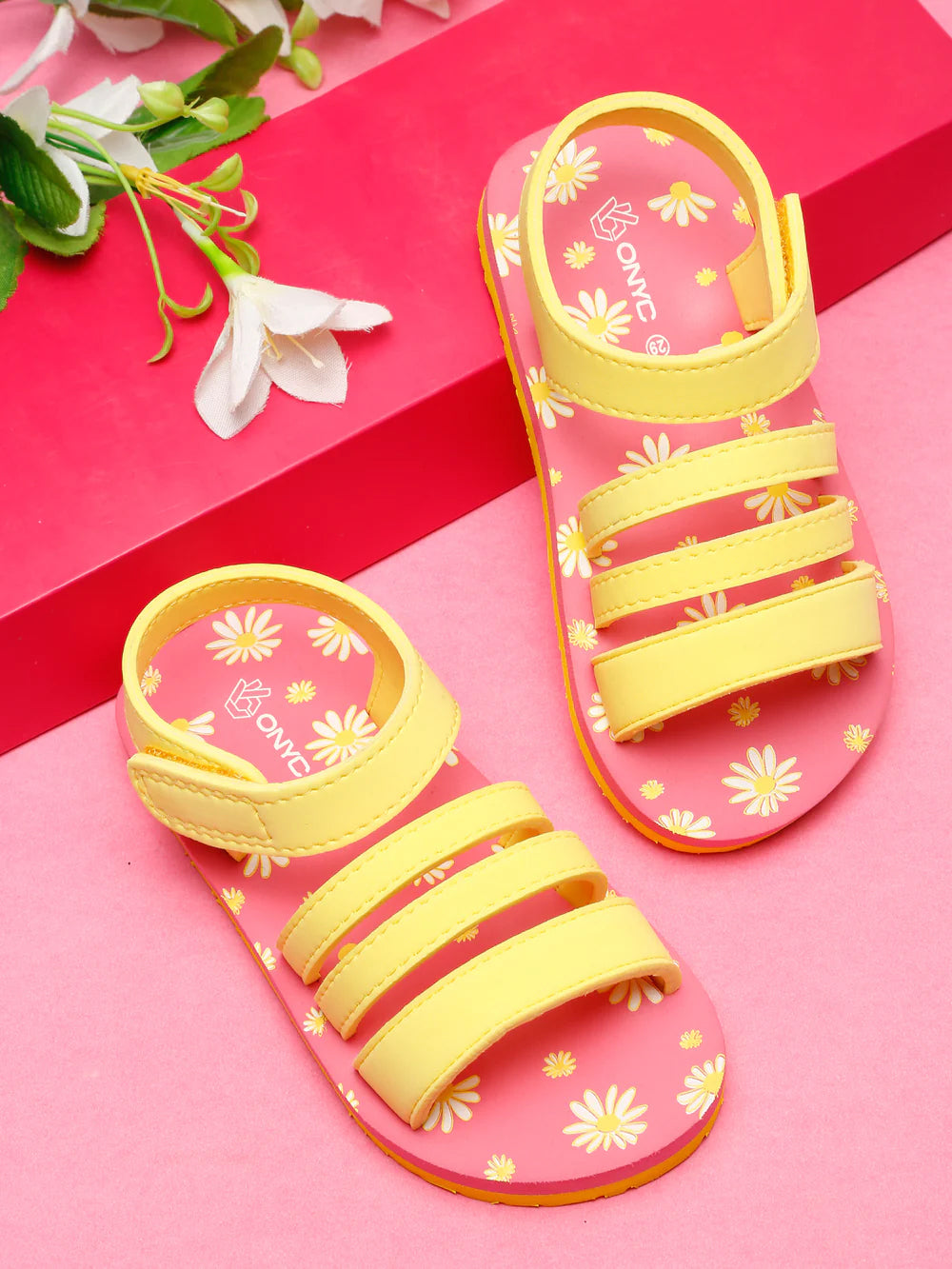 Premium Floral Sandals - Pink & Yellow (Girls)