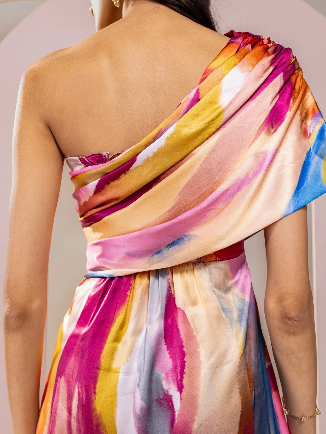 Fresco Printed One Shoulder Dress