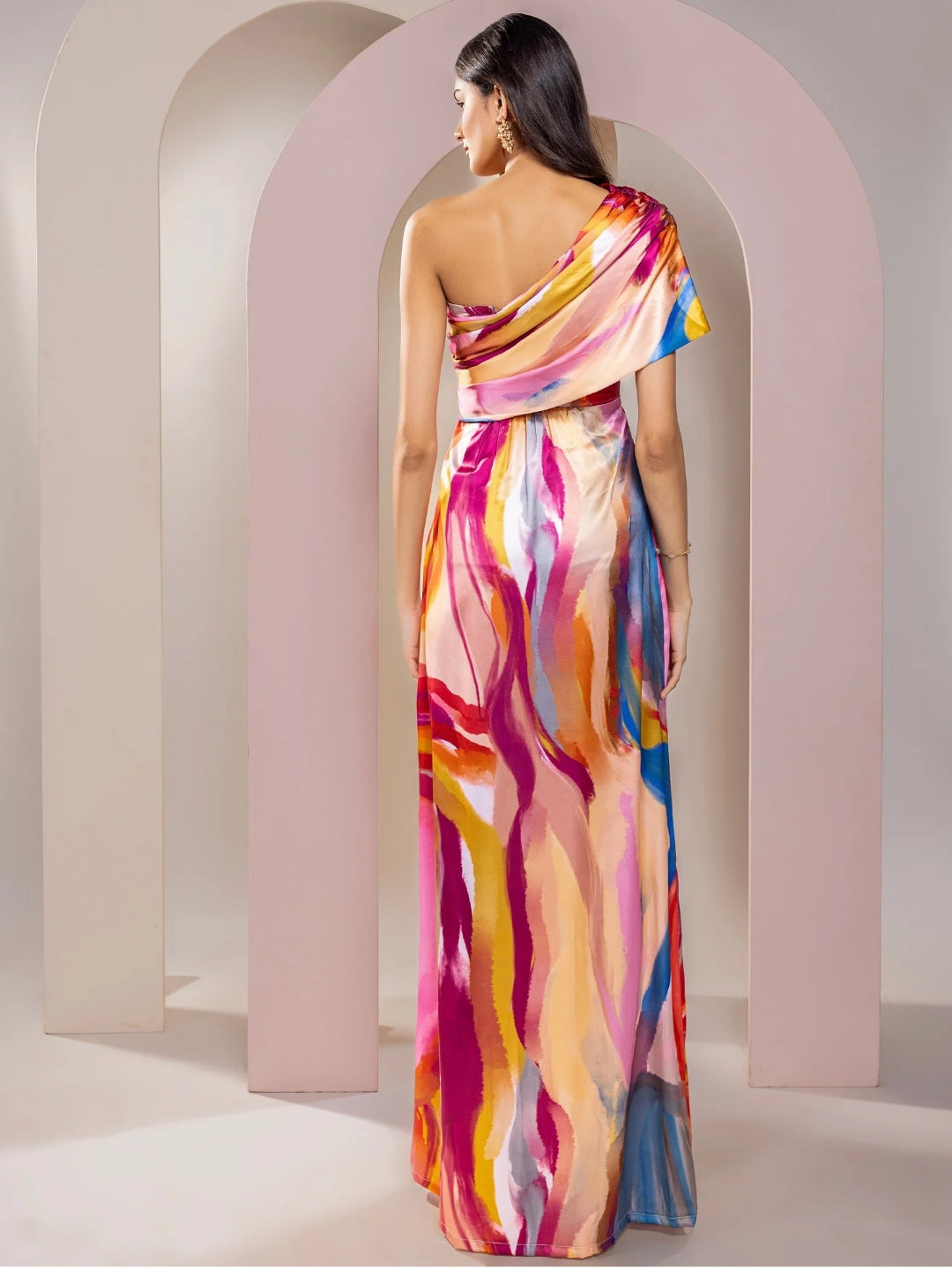 Fresco Printed One Shoulder Dress