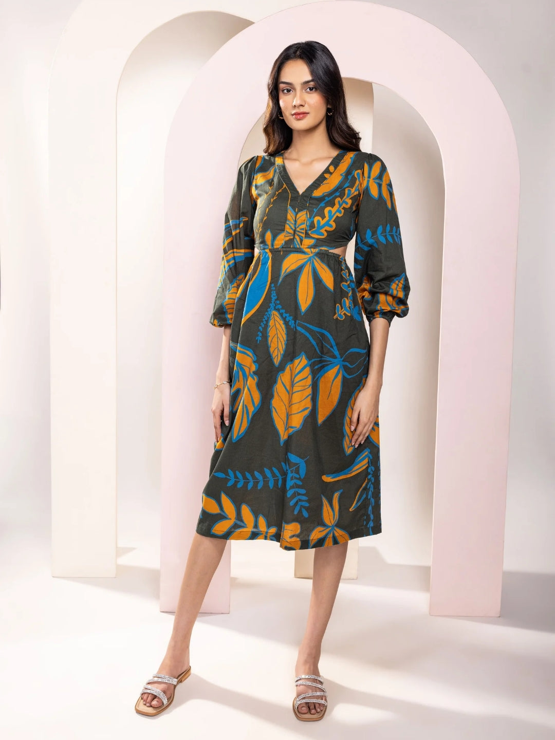 Rio Printed Cut-out Midi Dress