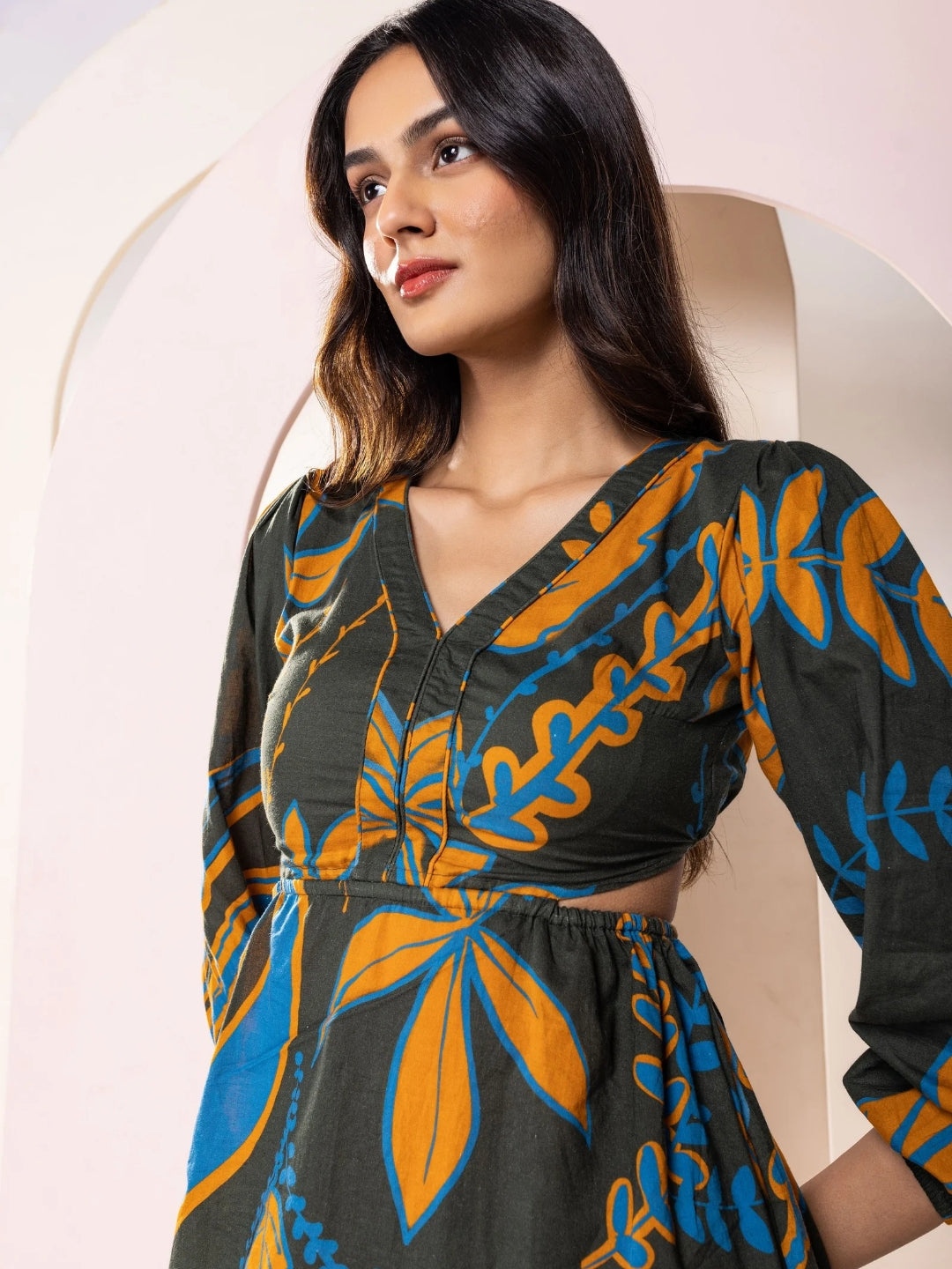 Rio Printed Cut-out Midi Dress