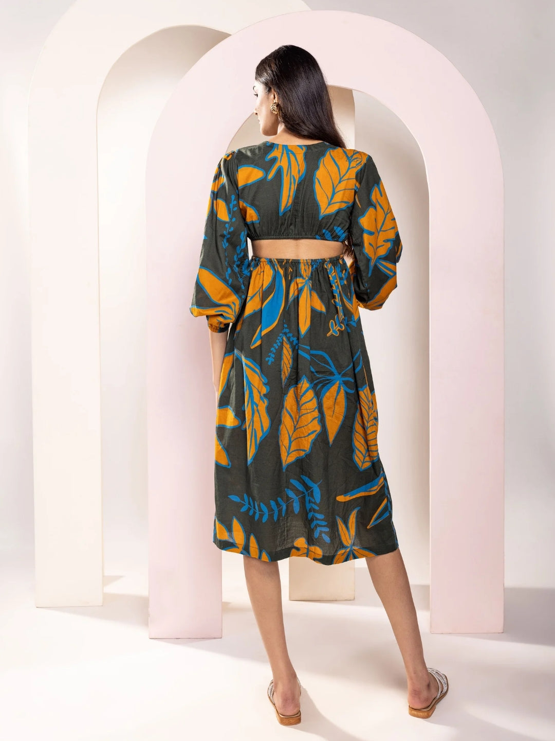 Rio Printed Cut-out Midi Dress