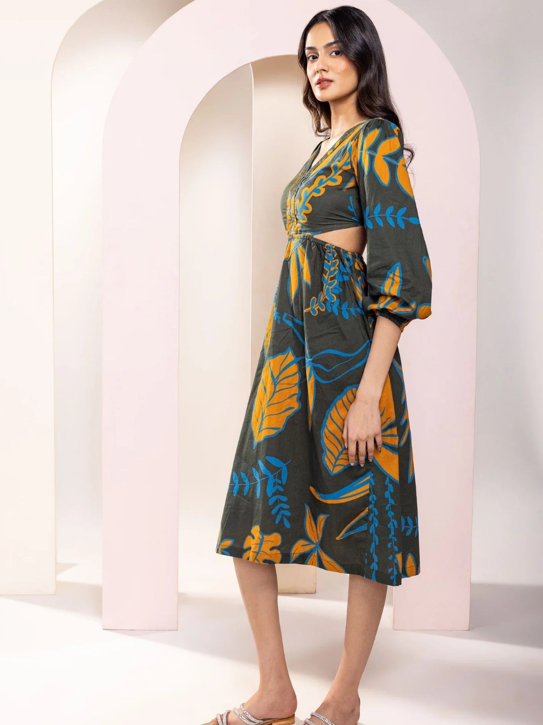 Rio Printed Cut-out Midi Dress