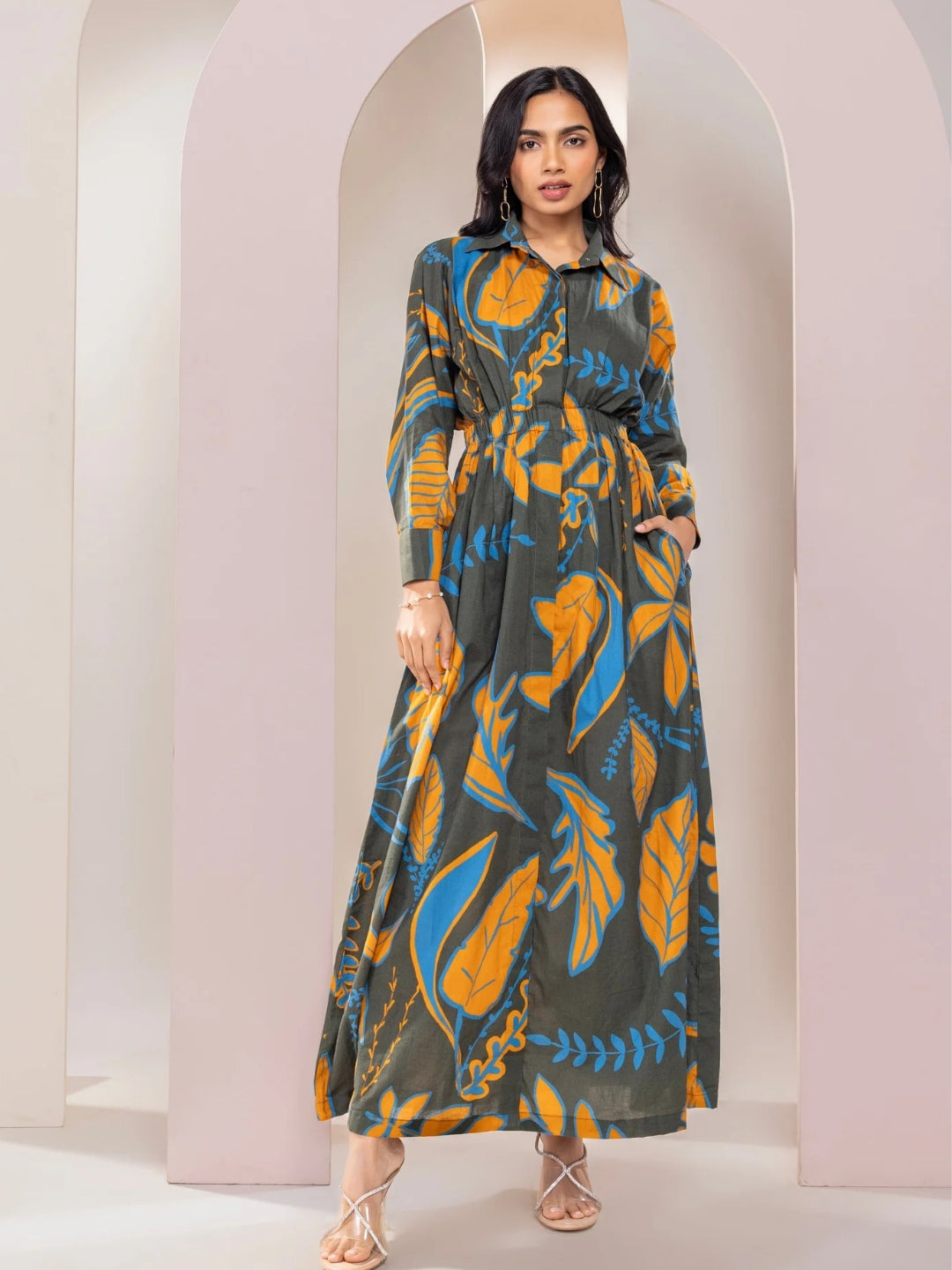 Rio Printed Maxi Shirt Dress