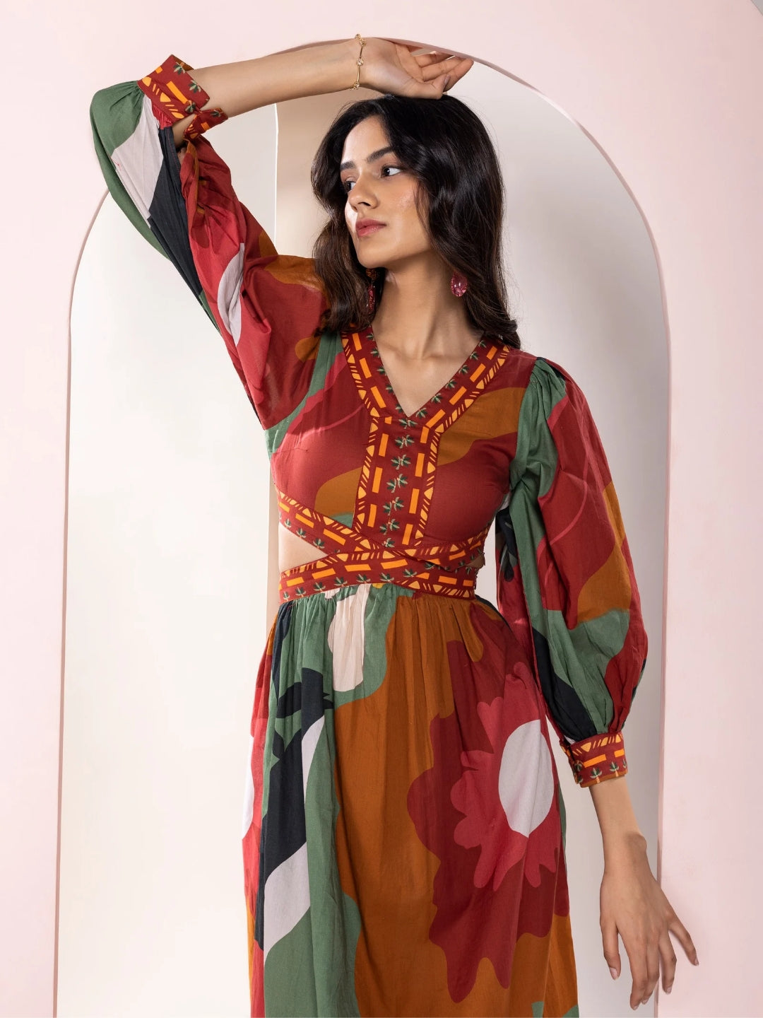 Autumn Printed Cut-out Maxi Dress