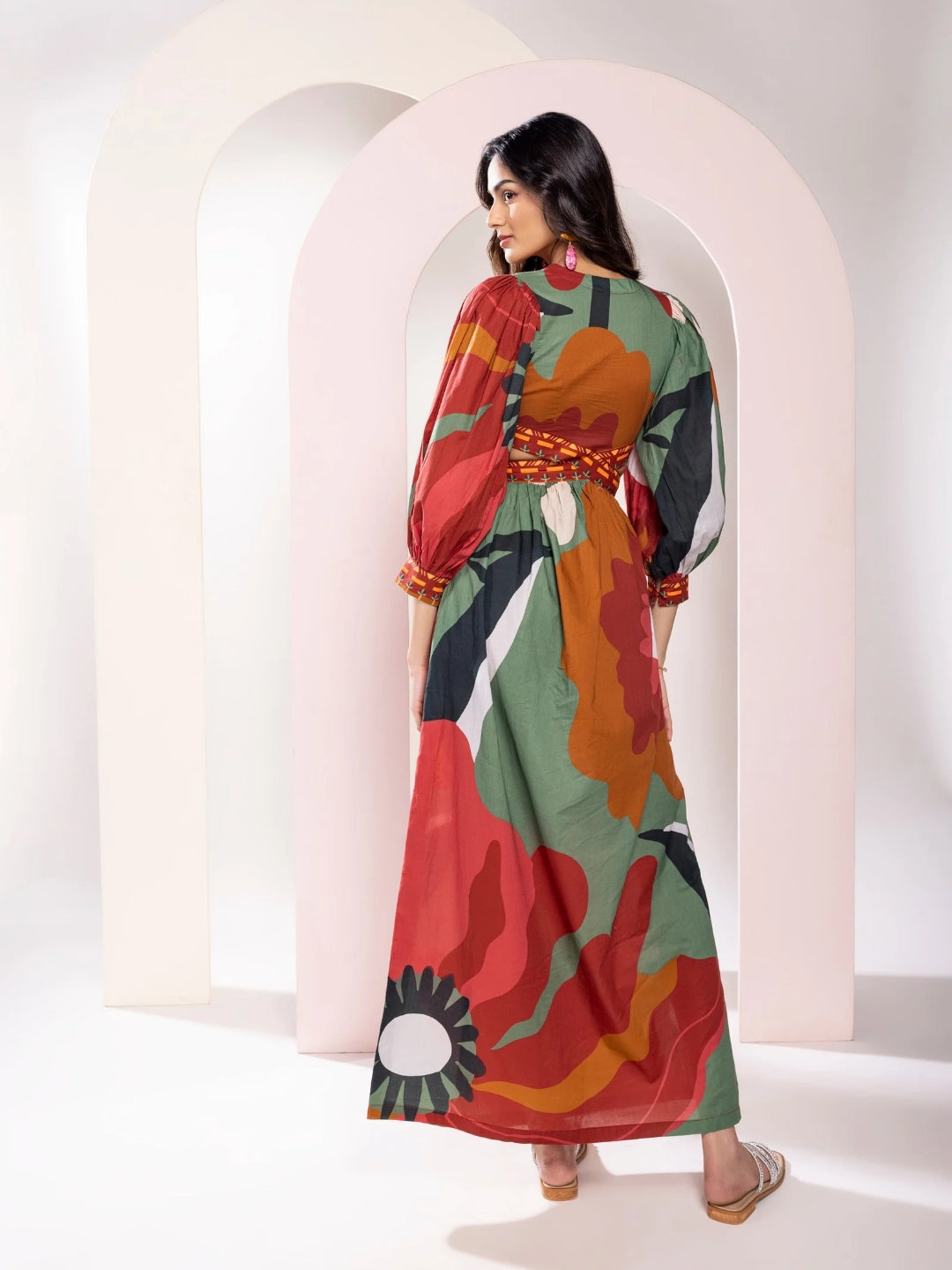 Autumn Printed Cut-out Maxi Dress