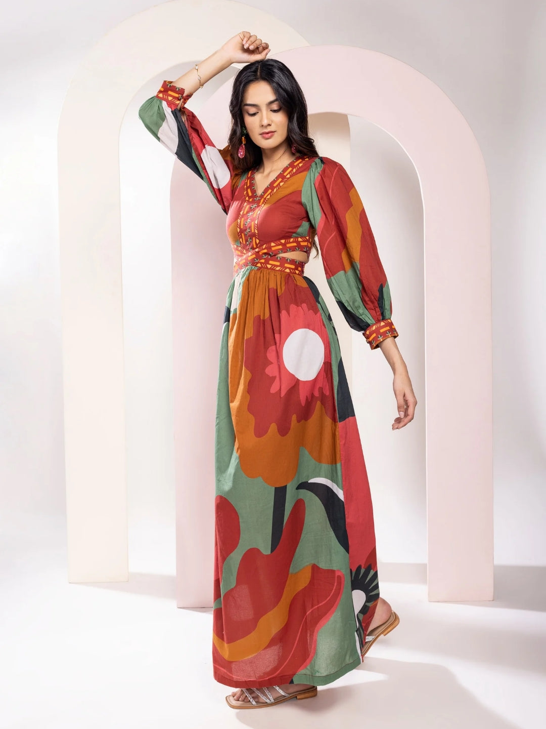 Autumn Printed Cut-out Maxi Dress