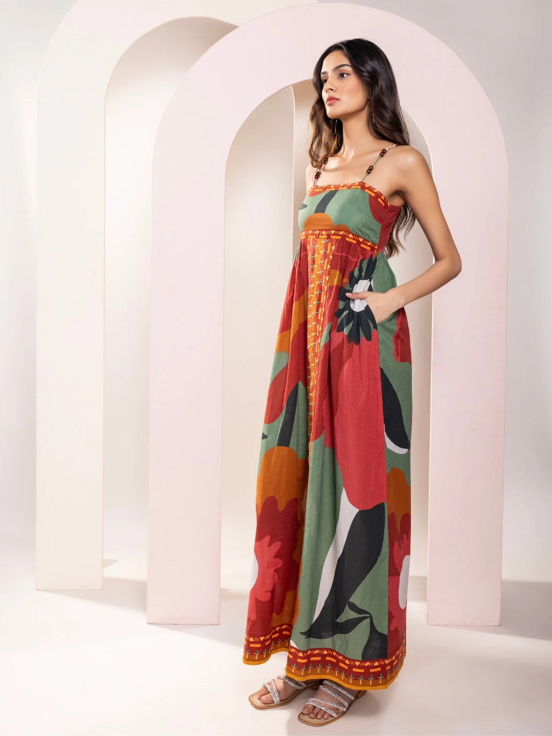 Autum Printed Strappy Maxi Dress