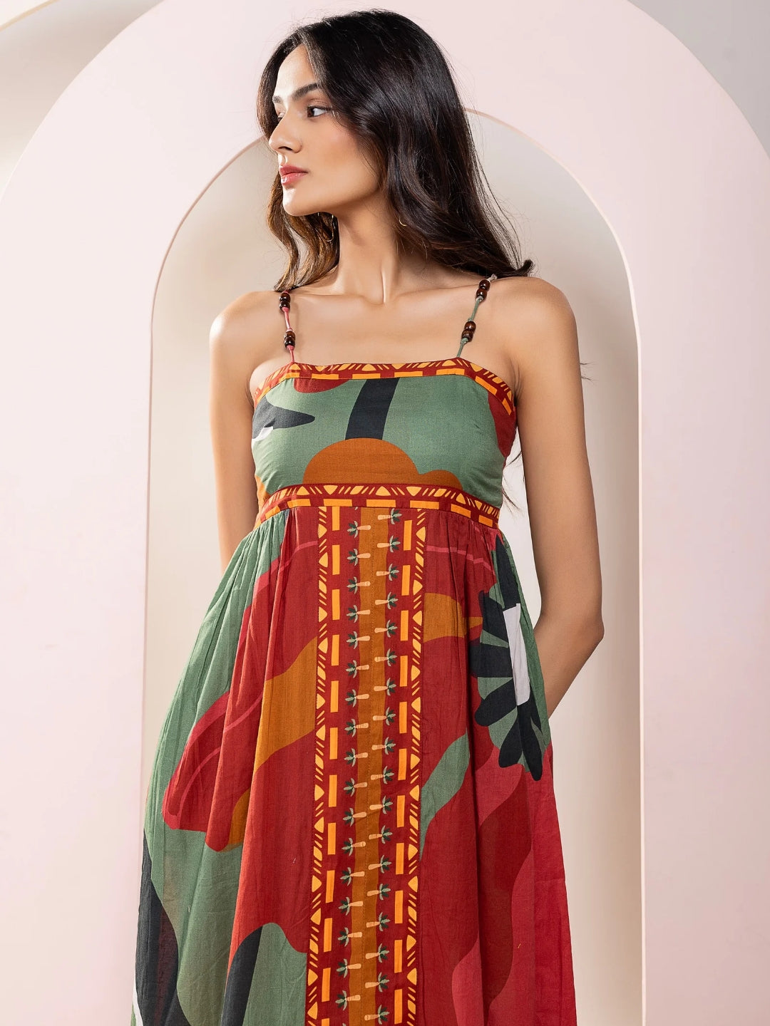 Autum Printed Strappy Maxi Dress