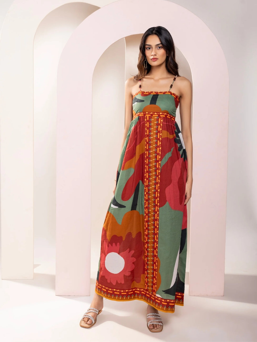 Autum Printed Strappy Maxi Dress