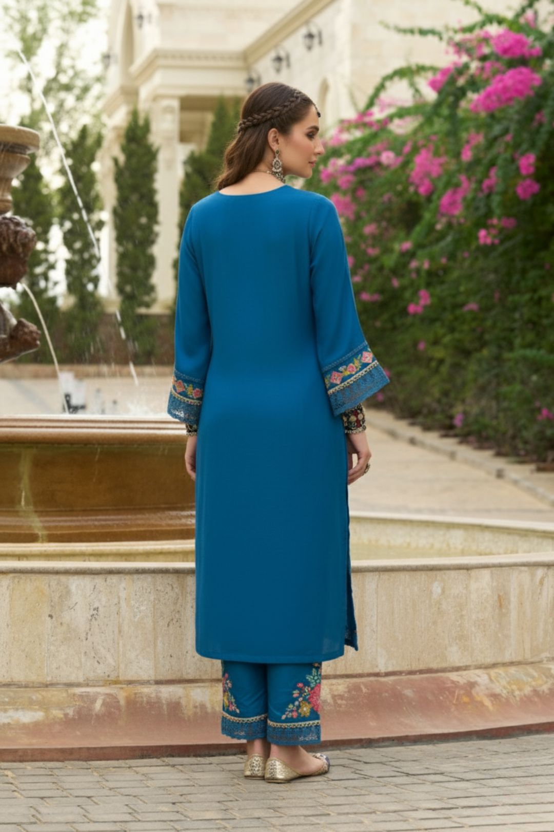 Chandrani Cobalt Schiffli Full Work Suit Set