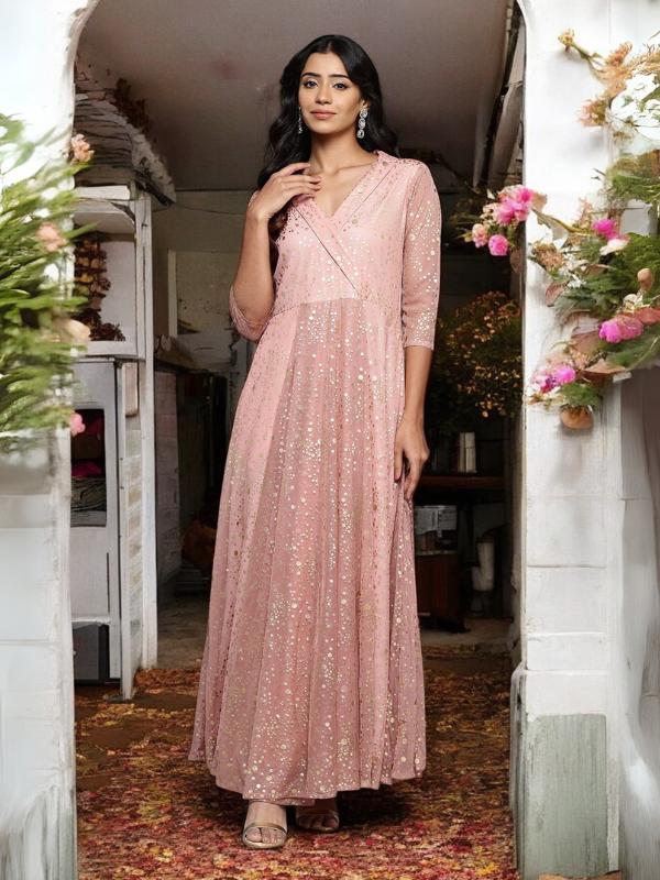 Polka Dots Printed Maxi Wrap Ethnic Dress-AH