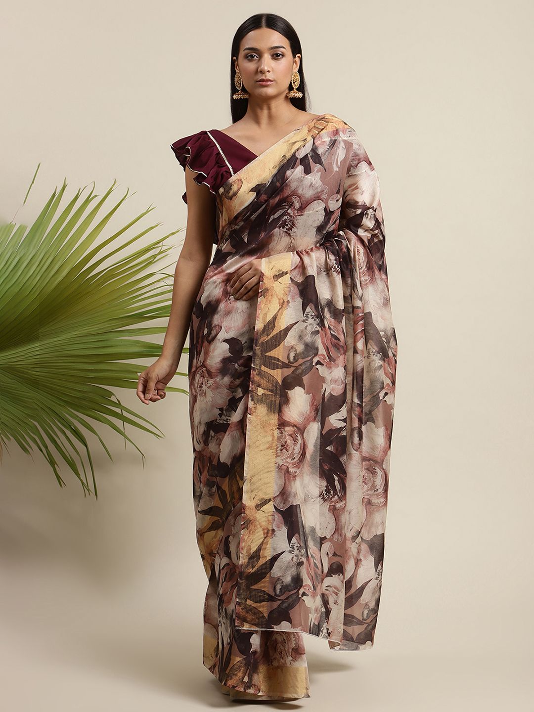 Multi Colour Chanderi Digital Print Floral Saree