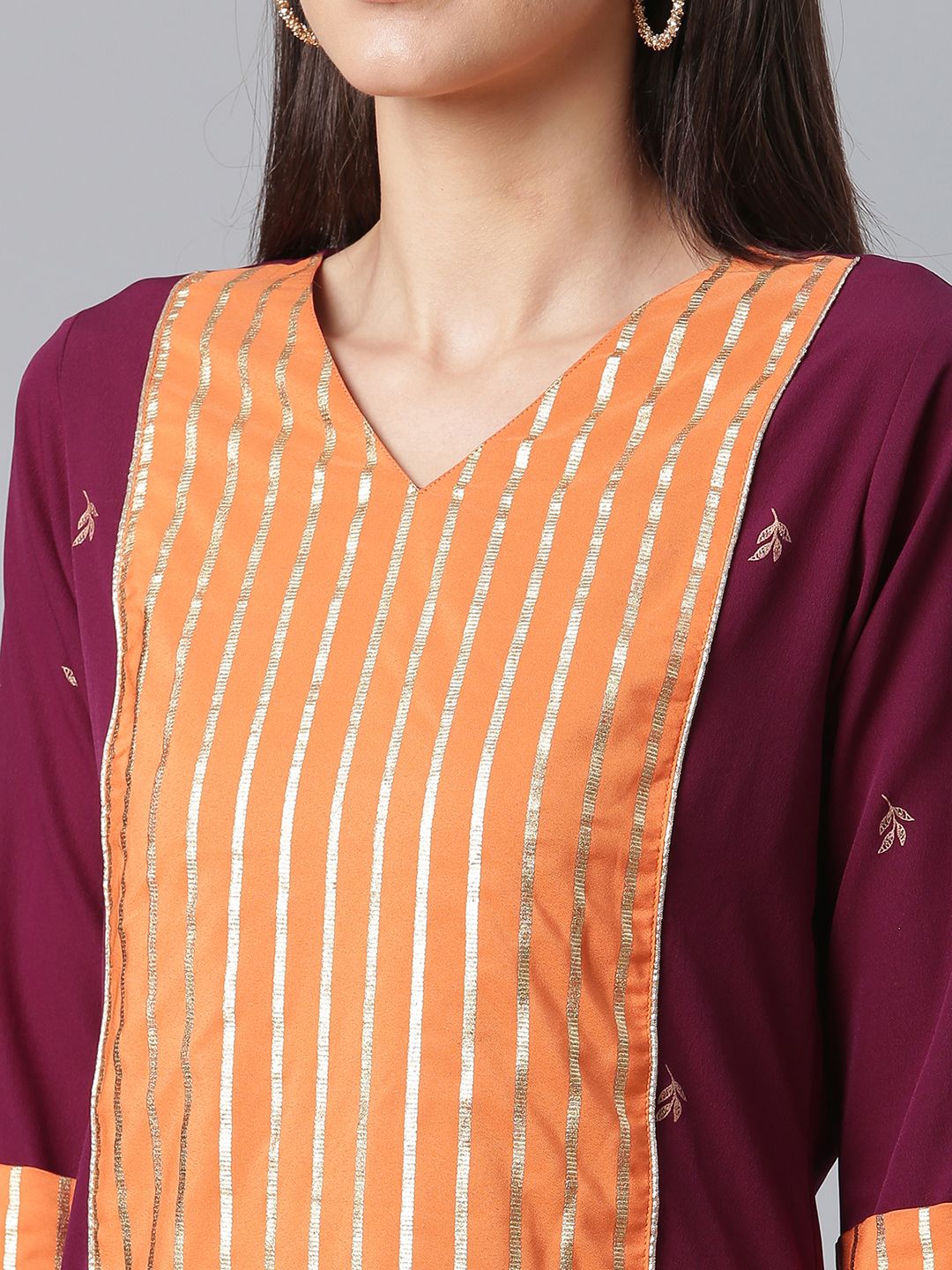 Wine & Orange Printed Kurta Palazzo Set With Printed Dupatta
