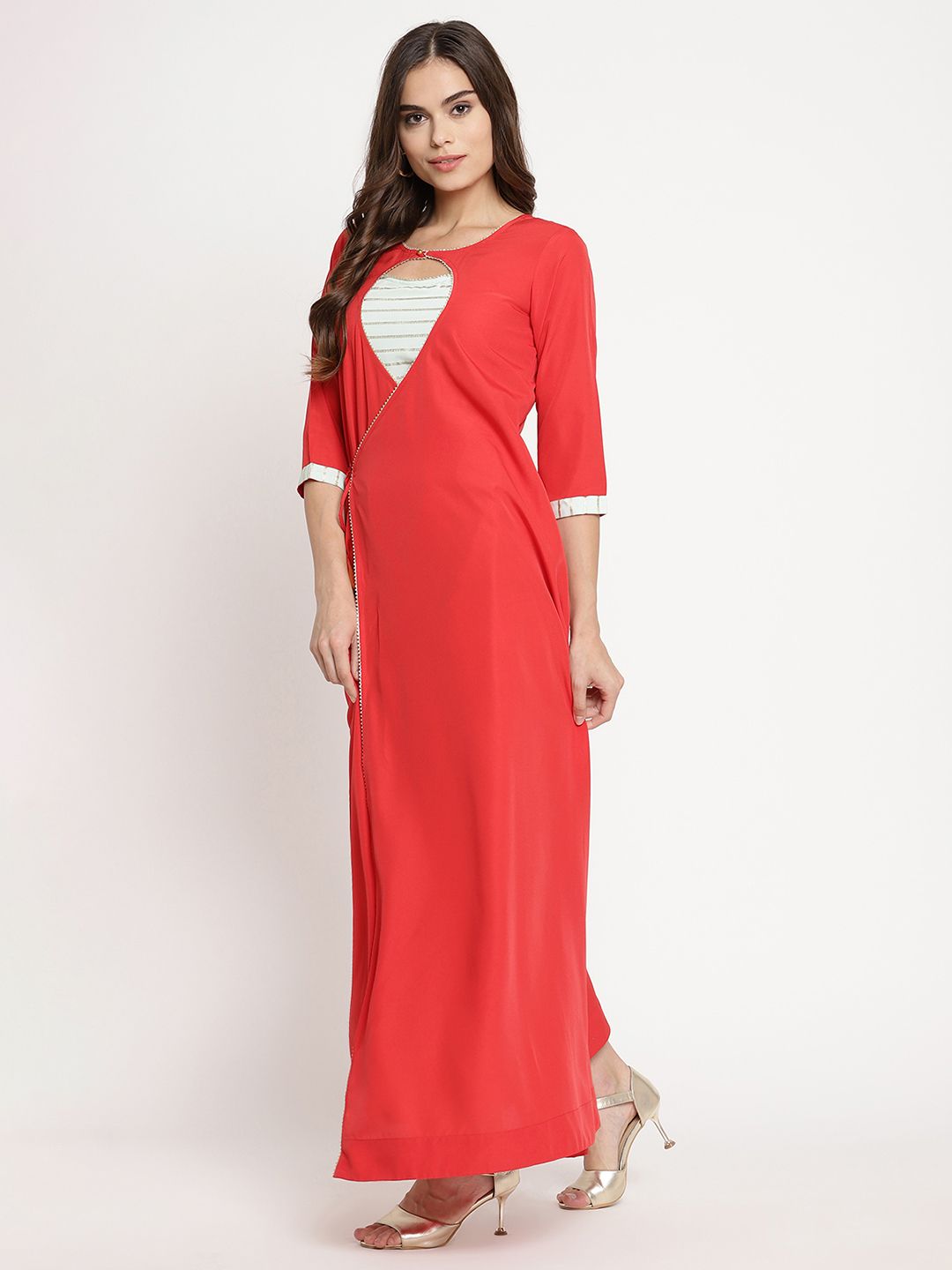 Red Crepe Solid Kurta With Printed Dupatta