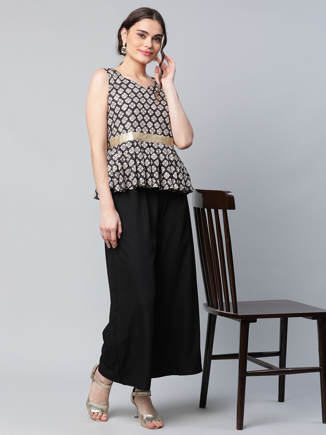 Black Digital Printed Top with Palazzo Set