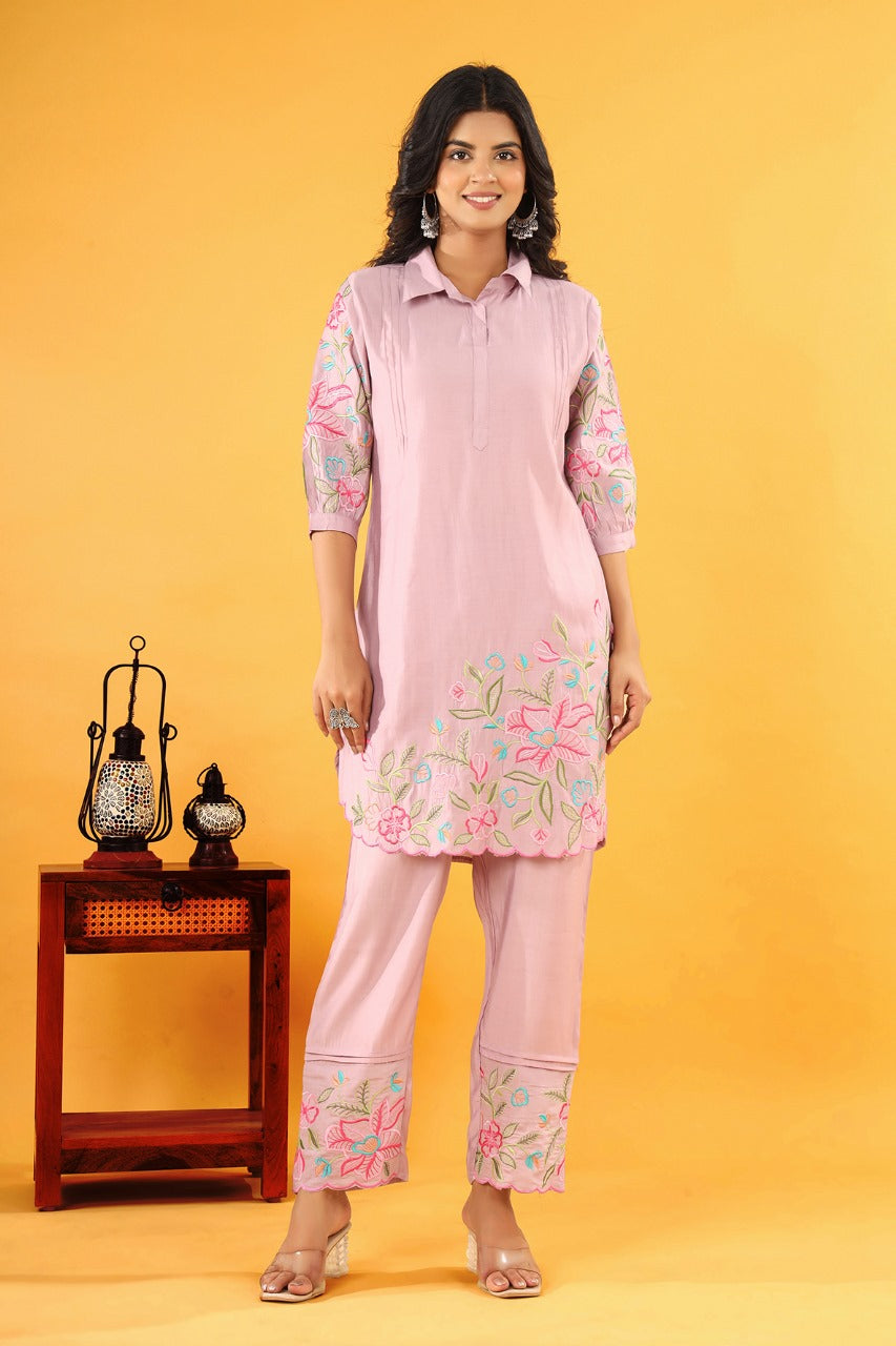 Pawan Lily embrodiery cotton co-ord set- AL