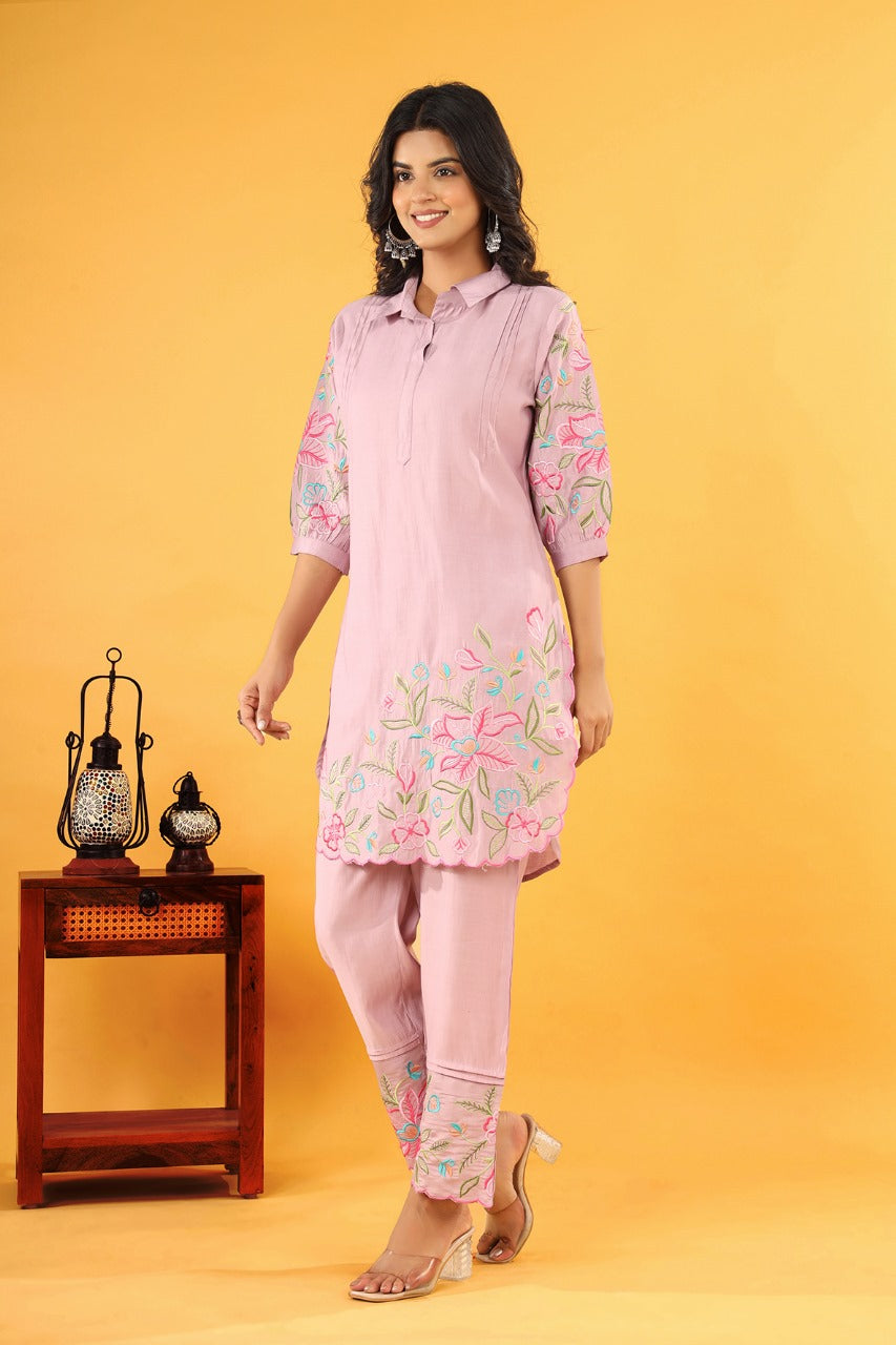 Pawan Lily embrodiery cotton co-ord set- AL