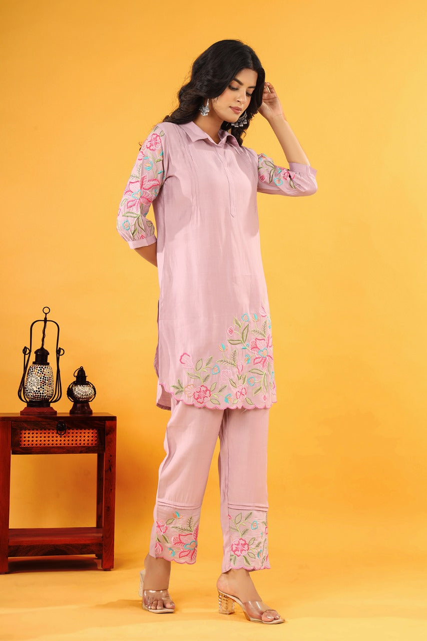 Pawan Lily embrodiery cotton co-ord set- AL