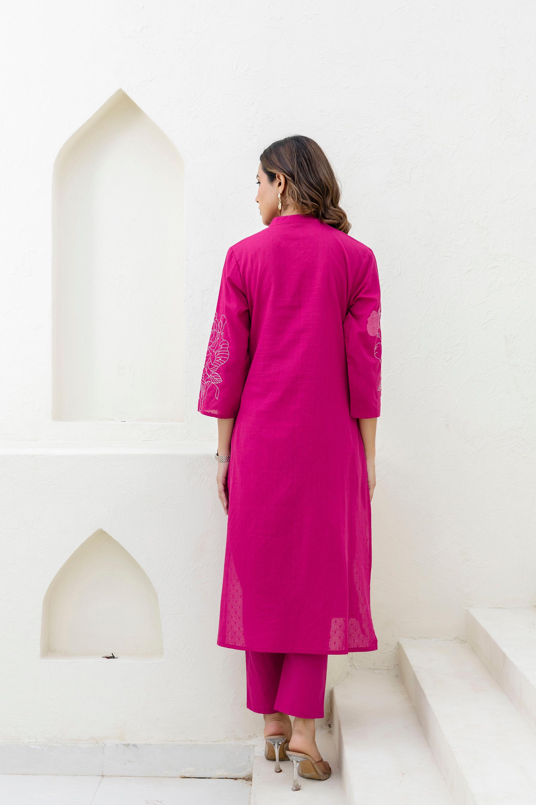 Mokabara Rosy embroidery cotton kurta pant set- AL
