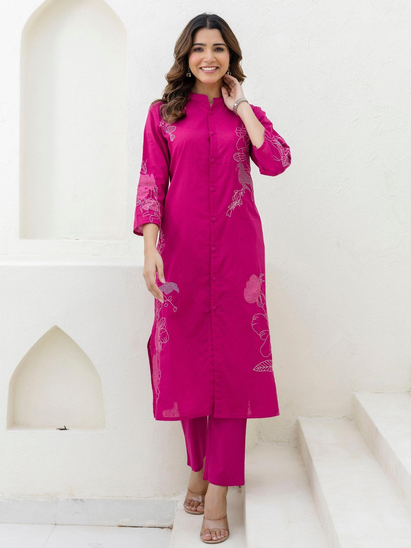 Mokabara Rosy embroidery cotton kurta pant set- AL