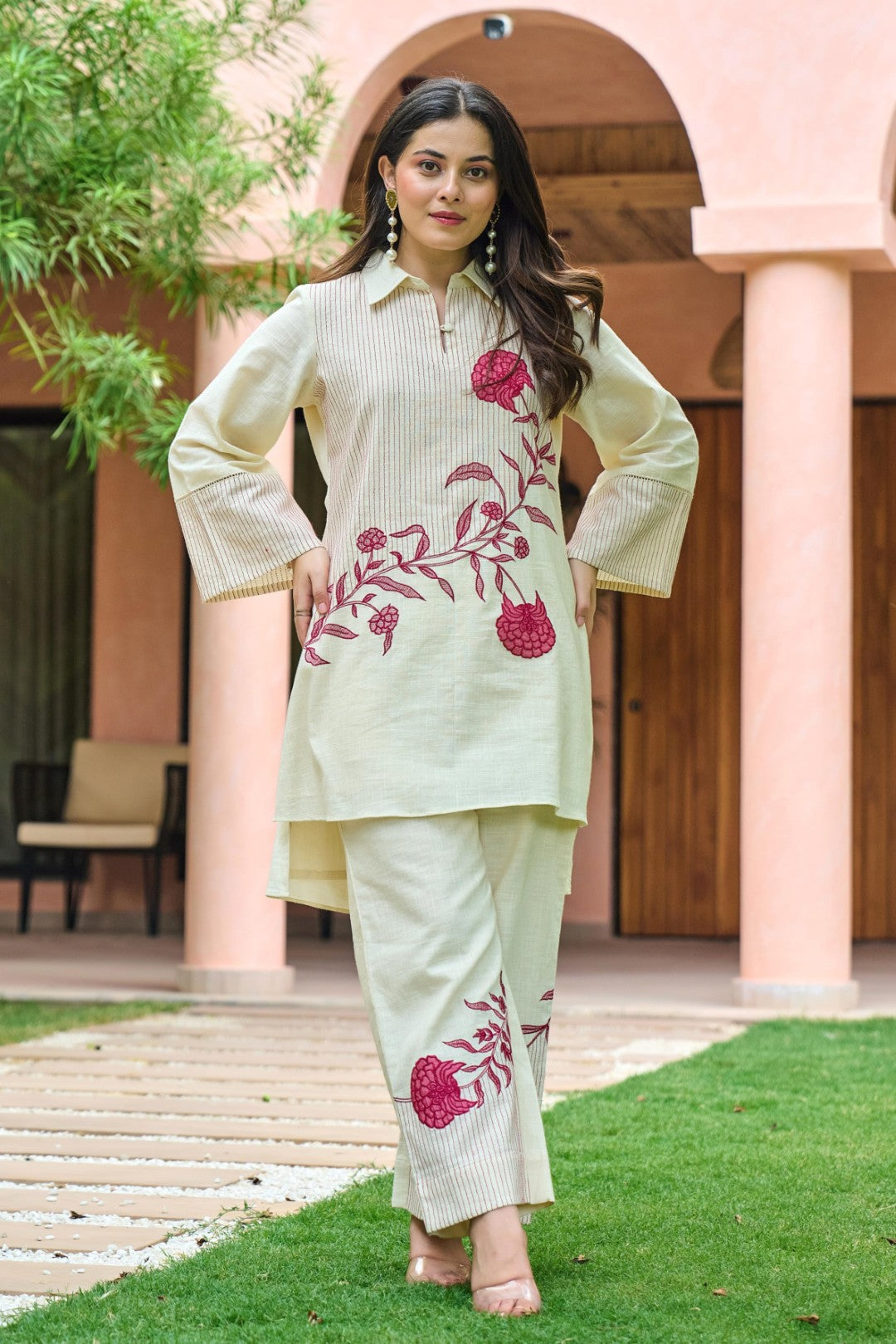 Mahua Roses Applique Cotton Co-ord Set