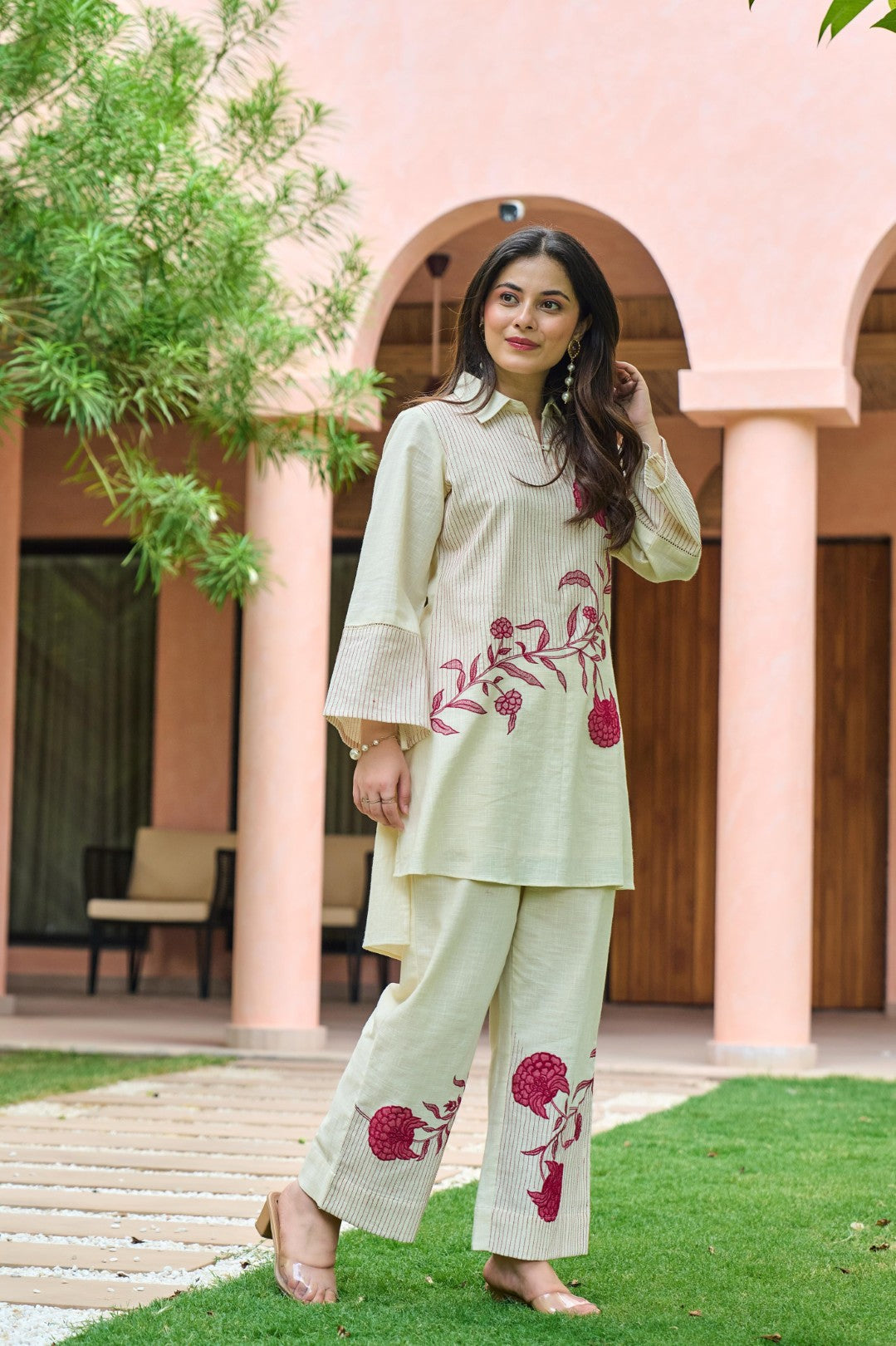 Mahua Roses Applique Cotton Co-ord Set