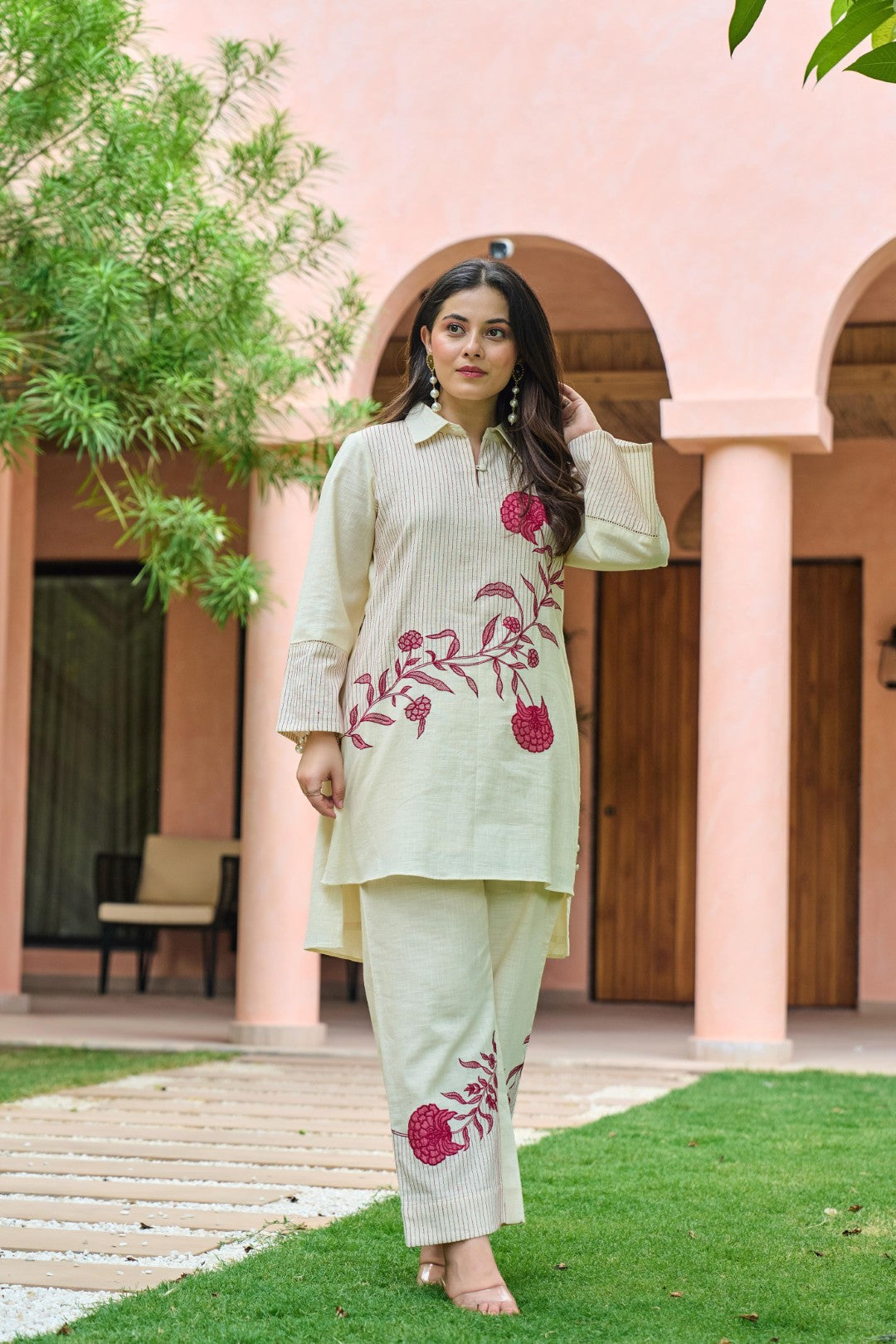 Mahua Roses Applique Cotton Co-ord Set
