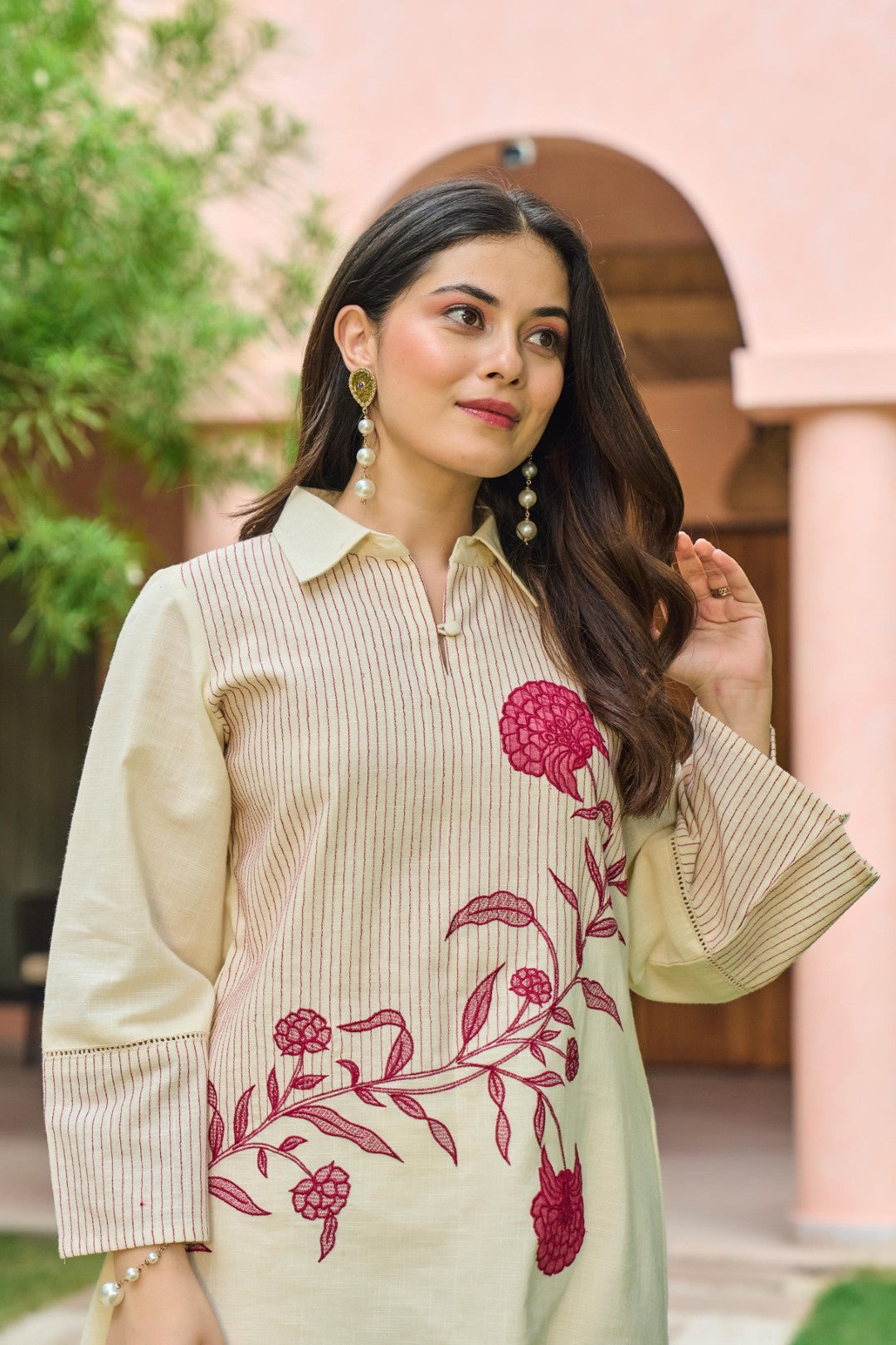 Mahua Roses Applique Cotton Co-ord Set
