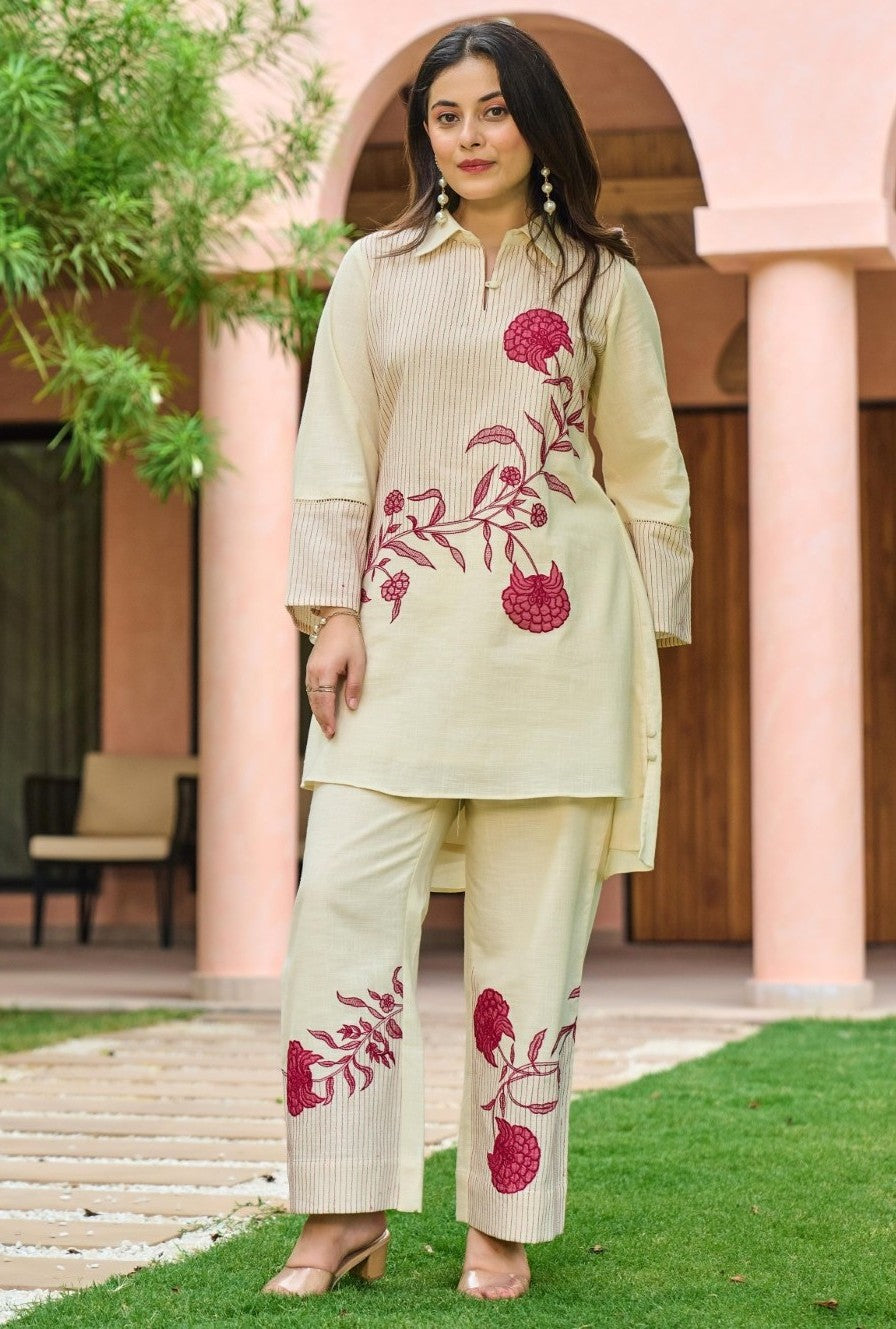 Mahua Roses Applique Cotton Co-ord Set